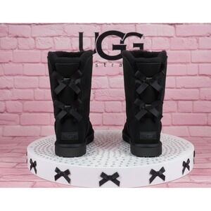 🔥UGG Black🖤Bailey Bow Boots 🎀Tall Fur Suede Ribbon&Bow Back Coquette Y2K 8